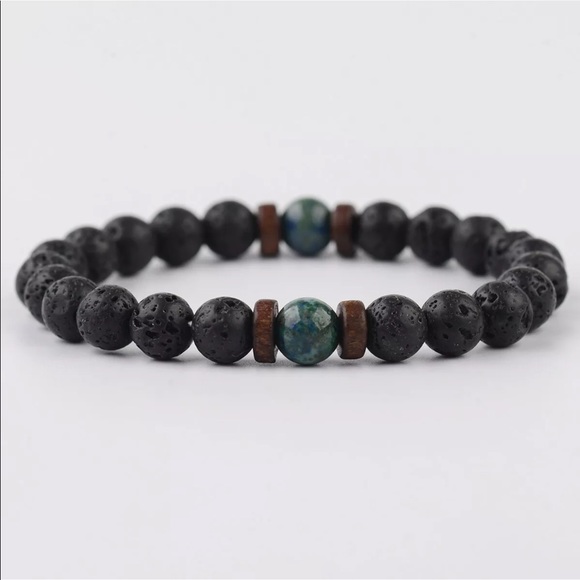 Lava stone and azurite Mala style bracelet - Picture 2 of 4